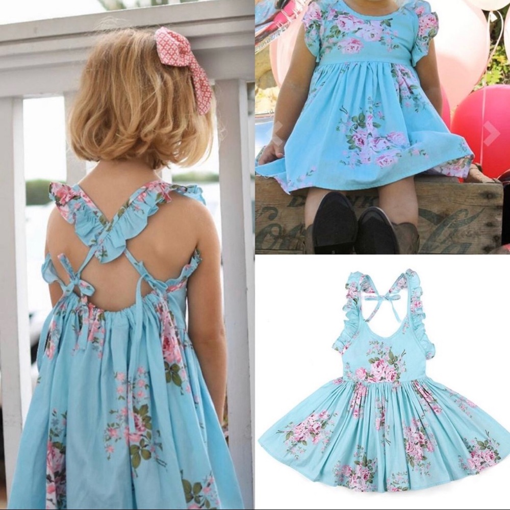 NWT Girls Baby Blue Floral Summer Dress Set